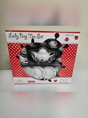 Schylling 13 Pc Lady Bug Tea Set Porcelain - Red & White Polka Dot
